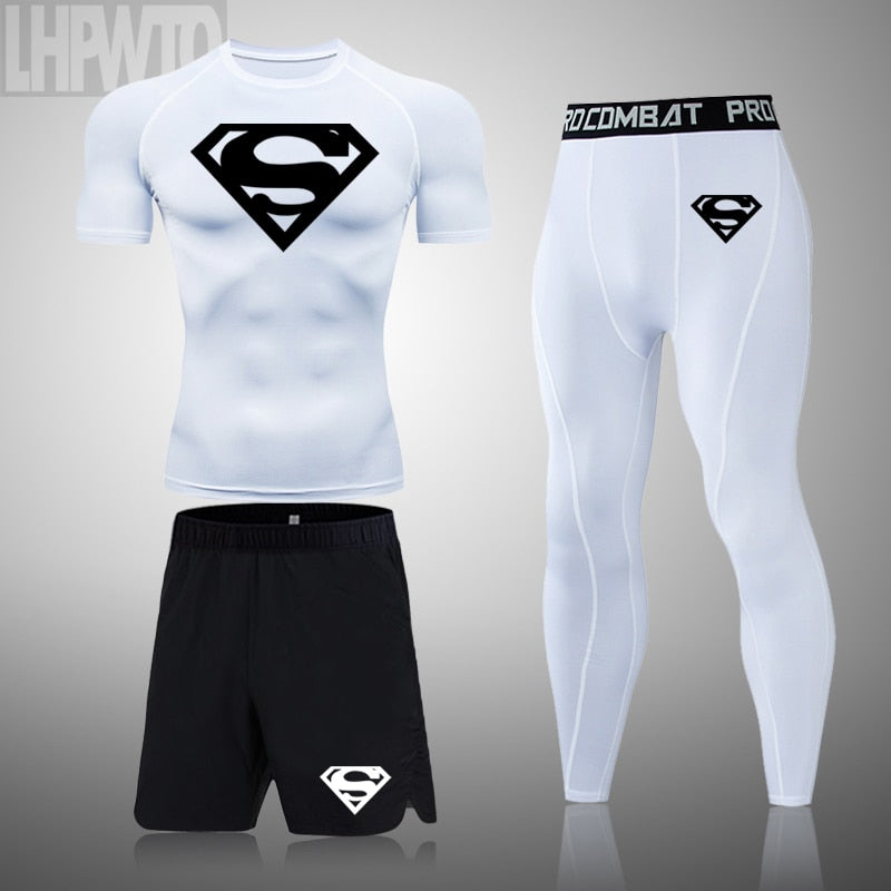 Men Compression T Shirt Quick Dry Mens Running Superhero T-Shirt Gym Fitness Rashgard Tight Set Men Exercise Training T-Shirt