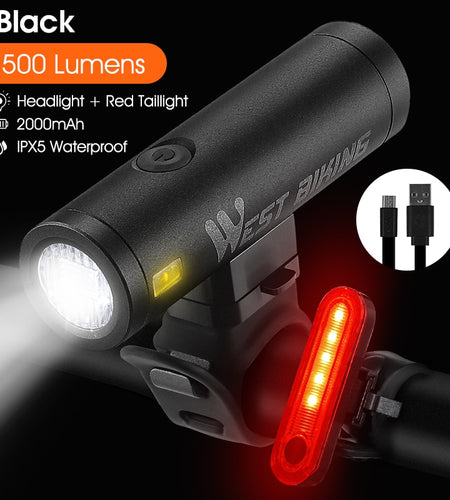 Bike Front Light Rainproof USB Rechargeable Bicycle Light 500LM Cycling Headlight LED 2000mAh Flashlight Bike Lamp