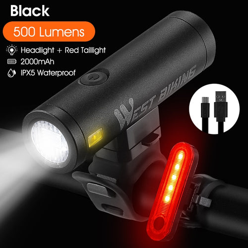 Load image into Gallery viewer, Bike Front Light Rainproof USB Rechargeable Bicycle Light 500LM Cycling Headlight LED 2000mAh Flashlight Bike Lamp
