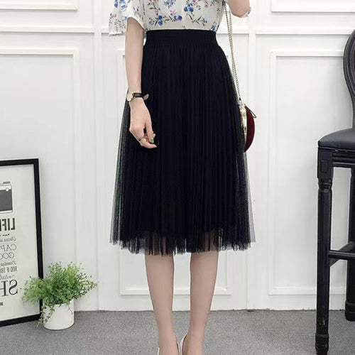 Load image into Gallery viewer, Elegant Women Tulle Skirt  Korean Fashion Mesh White A Line Ladies Pleated Skirt Summer Chic High Waist Black Party Faldas
