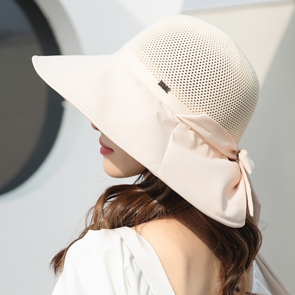 Summer Hats For Women Fashion Hollow Straw Hat  Bow Design Sun Hat Travel Beach Sun Cap