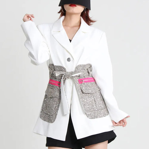 Load image into Gallery viewer, Patchwork Blazer For Women Notched Collar Long Sleeve Colorblock Blazers Female Autumn Clothing Style Fashion
