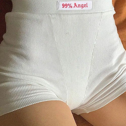 Load image into Gallery viewer, Summer White Letter Embroidery Biker Shorts Women Ribber Knit Black High Waist Casual Streetwear Shorts
