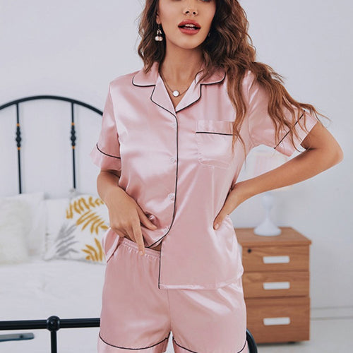 Load image into Gallery viewer, Women&#39;s Pajamas Set Luxury Style Fashion V Neck Short Sleeve Sleepwear Silk Like Home Clothes Female Nightwear XXXL pijama mujer
