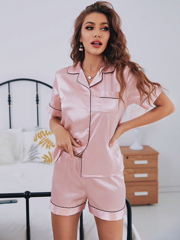 Women's Pajamas Set Luxury Style Fashion V Neck Short Sleeve Sleepwear Silk Like Home Clothes Female Nightwear XXXL pijama mujer