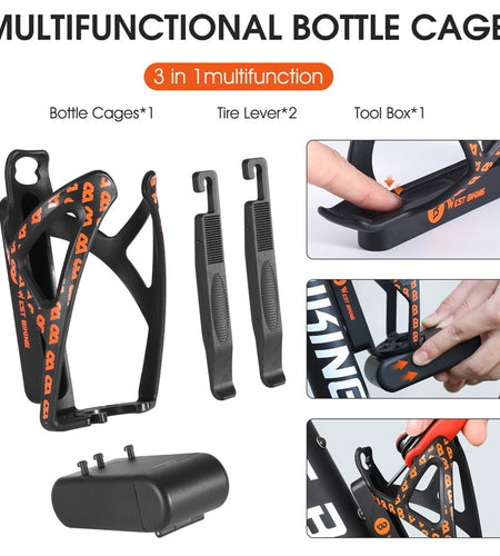 Multifunctional Bicycle Bottle Holder With 2 Tire Levers Tool Box MTB Road Bike Bottle Cage Rack Cycling Accessories
