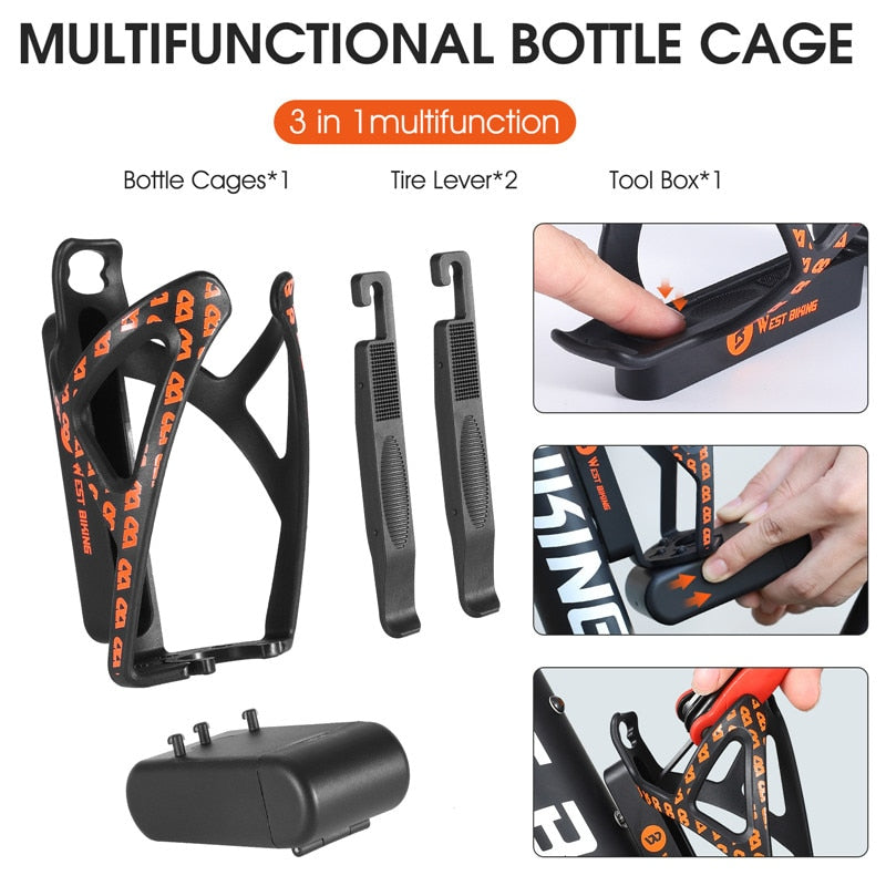 Multifunctional Bicycle Bottle Holder With 2 Tire Levers Tool Box MTB Road Bike Bottle Cage Rack Cycling Accessories