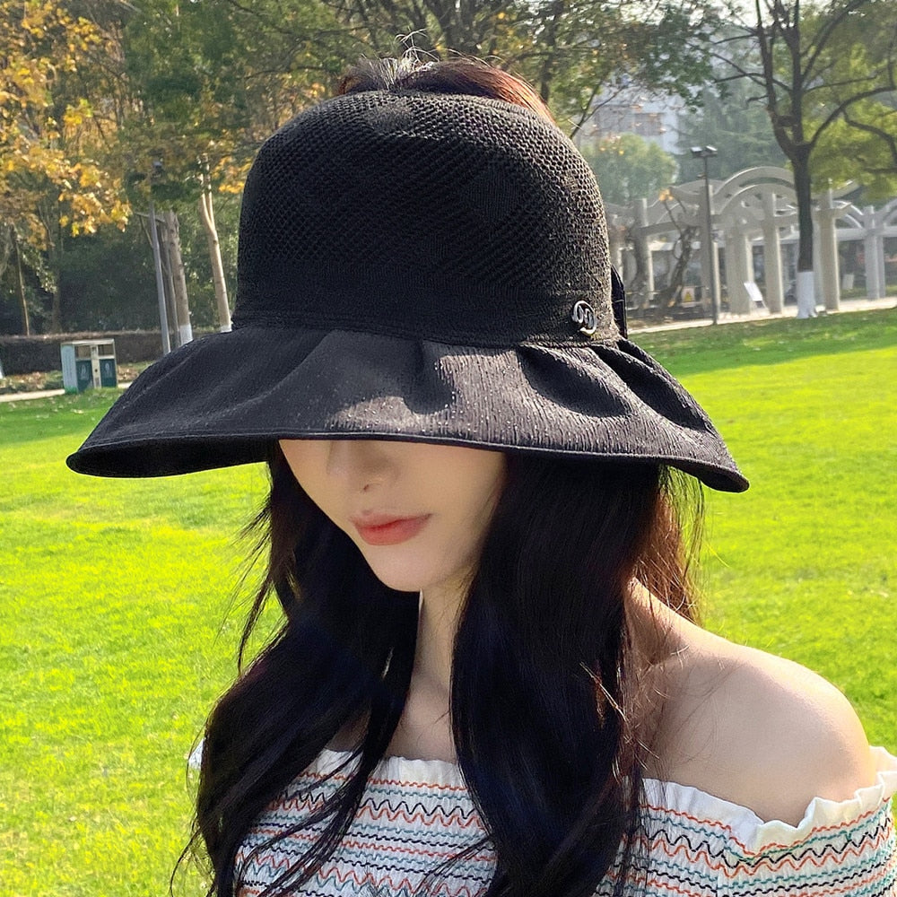 Summer Hats For Women Fashion M Letter Bow Design Straw Hat  Empty Top Sun Hat Travel Beach Hat