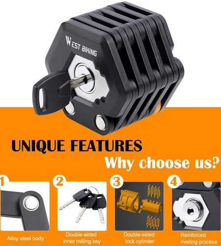 Foldable Bike Lock MTB Road Bicycle Hamburg Lock High Security Anti-Theft Scooter Electric E-Bike Cycling Chain Lock