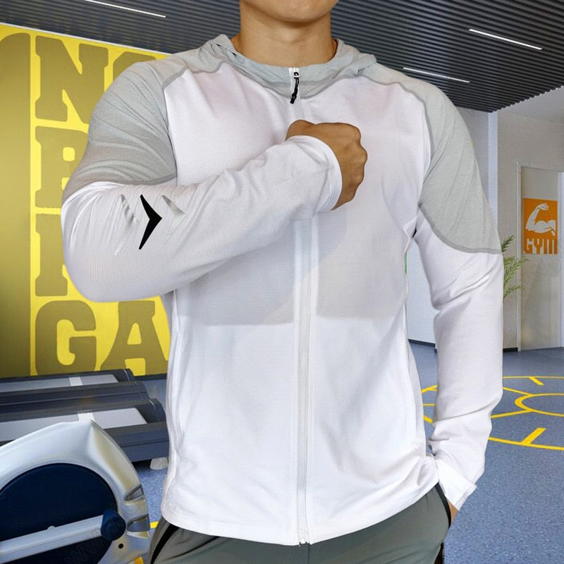 Men Hoodie Sports Coat Quick Drying Workout Running Training Athletics Gym Zipper Casual Jogging Hooded Sweatshirt