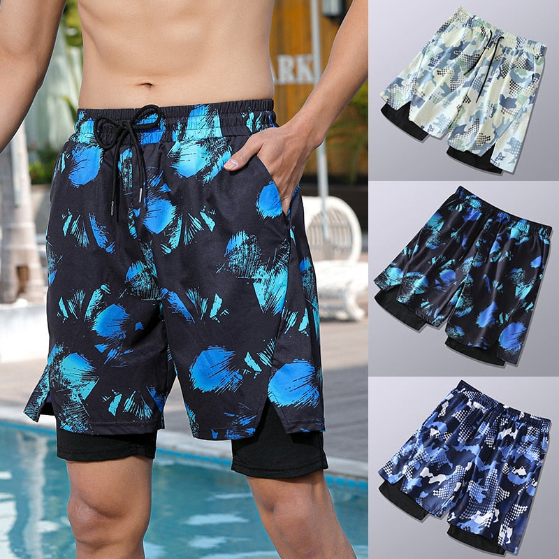 Man Camouflage Shorts 2 in 1 Running Jogging Gym Fitness Training Bottoms Quick Dry Beach Double Summer Sports Workout Shorts