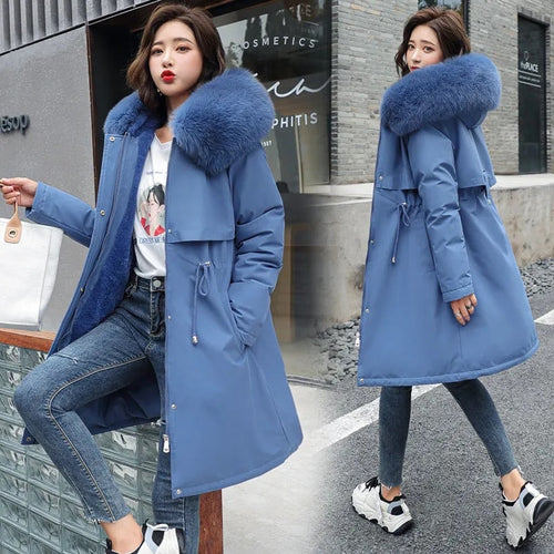 Load image into Gallery viewer, Winter Jacket Women Parka Clothes Long Coat Wool Liner Hooded Jacket Fur Collar Thick Warm Snow Wear Padded Parka 6XL
