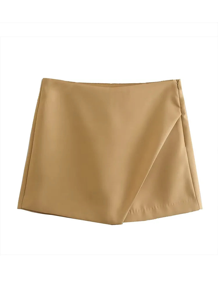 Women Fashion Candy Color Asymmetrical Shorts Skirts Lady Zipper Fly Pockets Hot Shorts Chic Pantalone