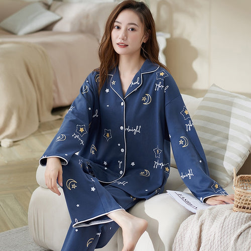 Load image into Gallery viewer, High Quality Women&#39;s Pajamas Set Fashion Cartoon Print Leisure Cotton Sleepwear Long Casual Homewear Nightwear Femme 3XL
