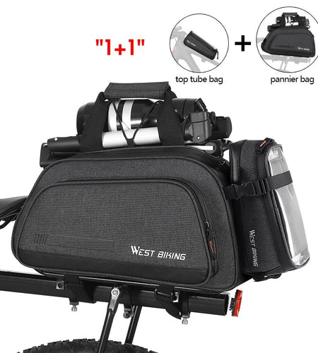 2 in 1 Bicycle Bag 10L Large Capacity Insulated Trunk Bag + 1.5L Touch Screen Phone Bag MTB Bike Cycling Pannier