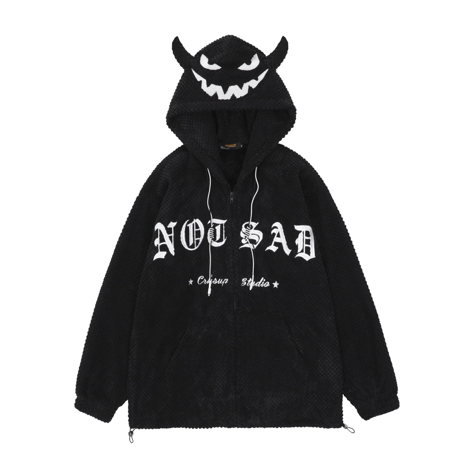 Men Hip Hop Hooded Jacket Coat Devil Print Streetwear Harajuku Cotton Casual Coat Autumn Outwear Zipper Hoodie Black