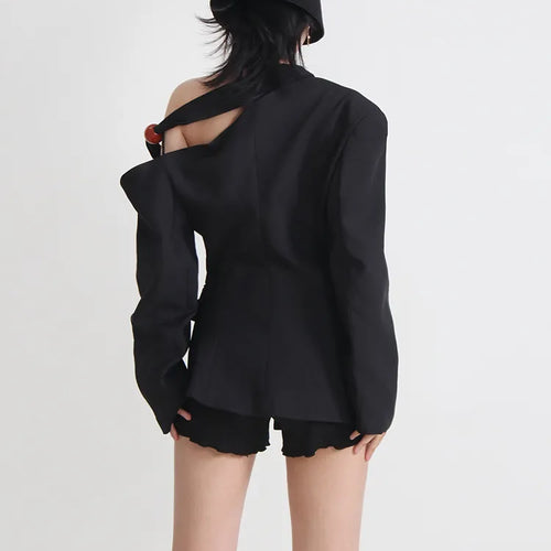 Load image into Gallery viewer, Hollow Out Blazers For Women Notched Collar Long Sleeve Slim Spliced Pocket Blazer Female Fashion Style Clothing
