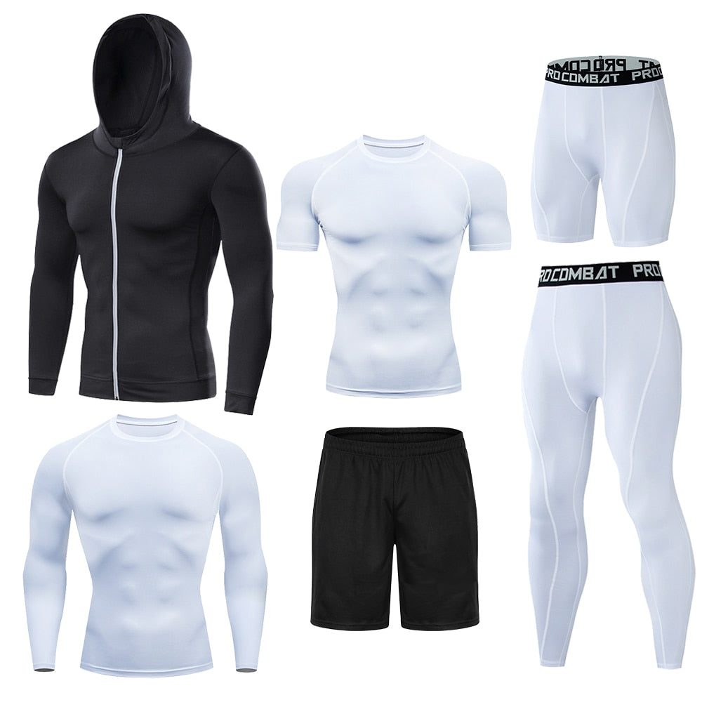 6 Pcs/Set Dry Fit Men's Training Sportswear Set Gym Fitness Compression Sport Suit Jogging Tight Sports Wear Clothes Male