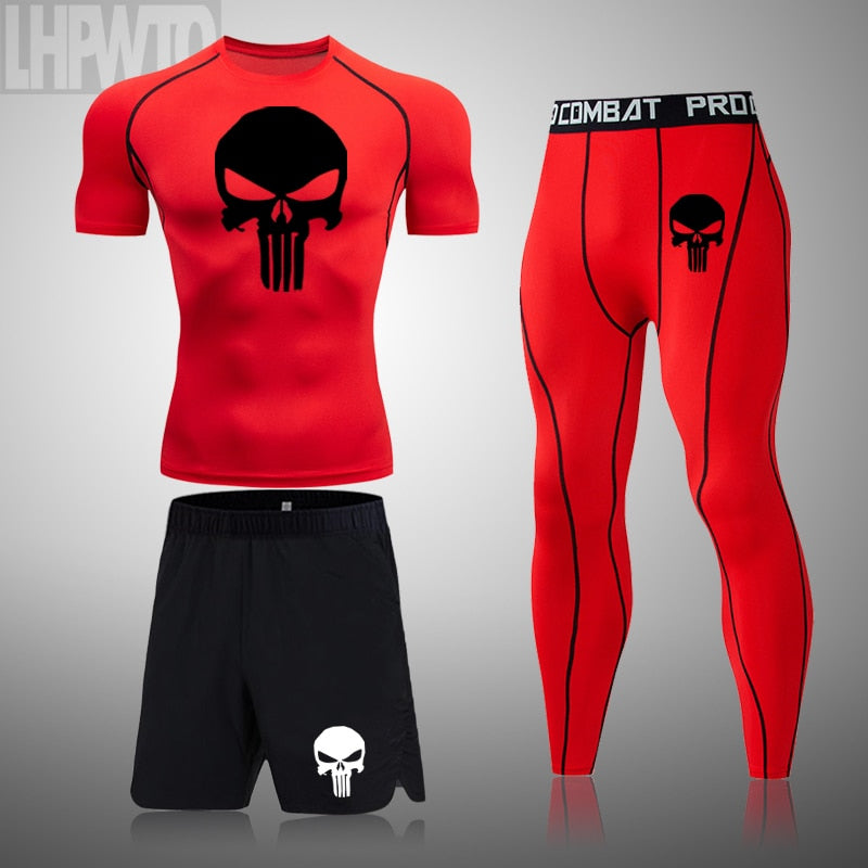 Tights Men's Fitness Superhero Punisher Clothes Sports Running Suit Basketball Training Drying Clothes Men High Elastic T-Shirt