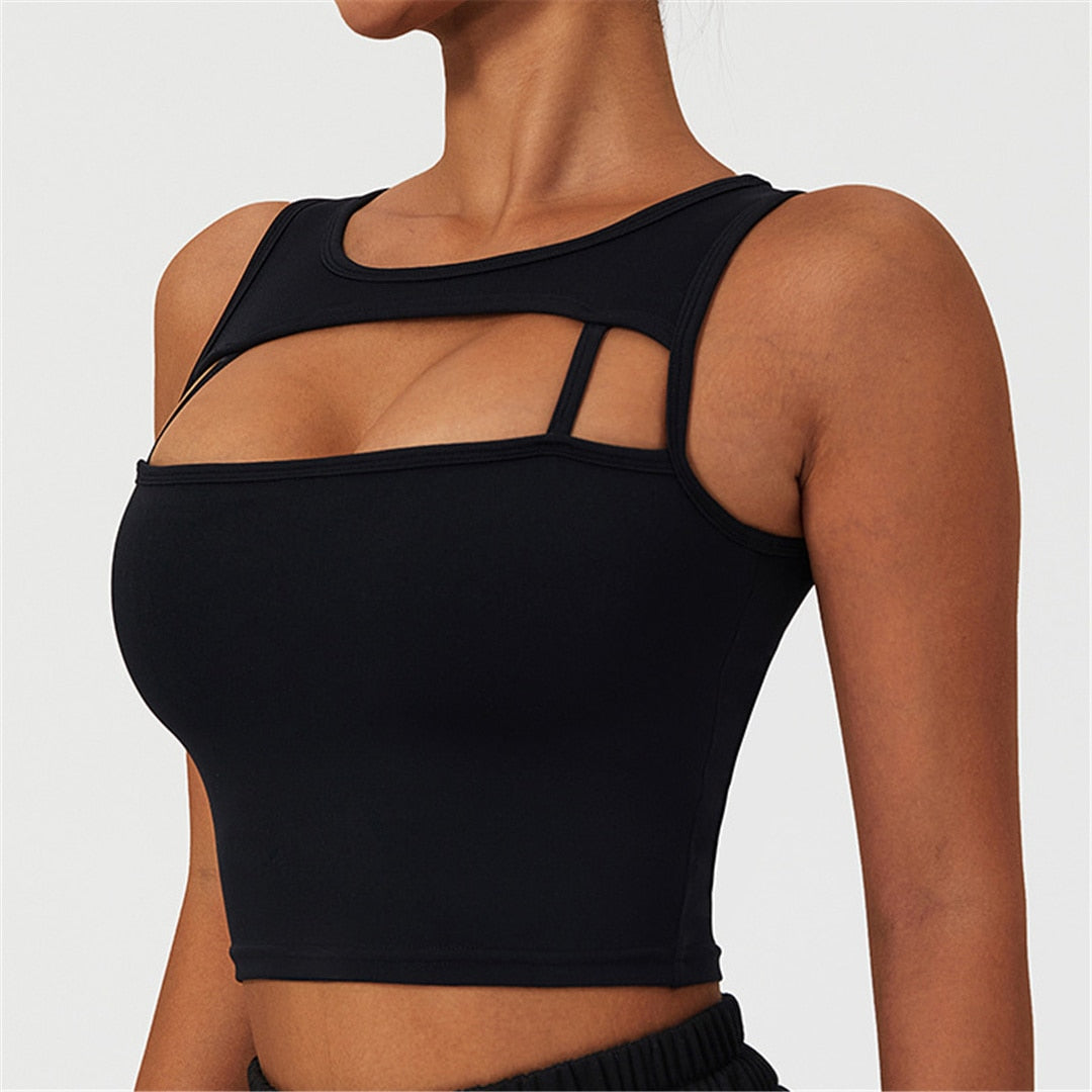 S - XL 4 Colors Women Yoga Bra Tank Tops Sexy Cut Out Running Sports Underwear Female Shockproof Vest Fitness Bra Clothing A077B