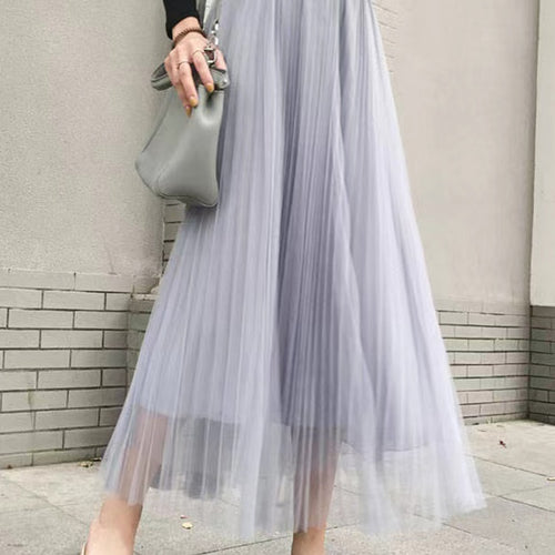 Load image into Gallery viewer, Elegant Women Tulle Skirt  Korean Fashion Mesh White A Line Ladies Pleated Skirt Summer Chic High Waist Black Party Faldas
