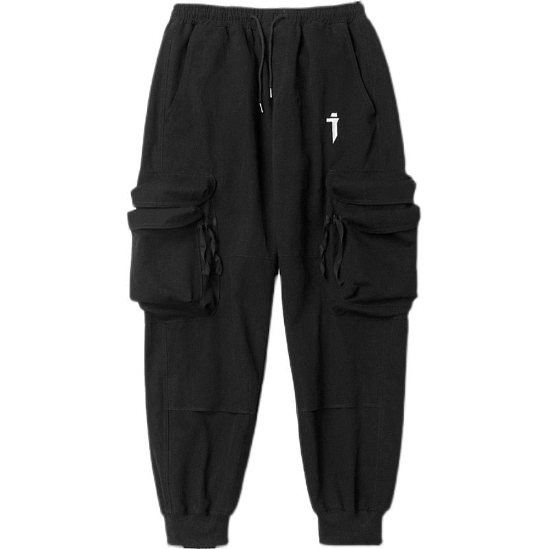 Hip Hop Cargo Pants Men Multi Pocket Function Loose Joggers Trousers Elastic Waist Fahsion Streetwear Pant WB585