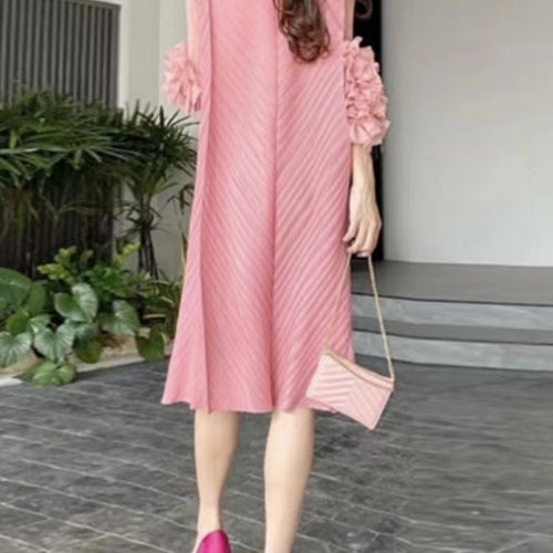 Load image into Gallery viewer, Spring Folds Dresses For Women Half High Collar Puff Sleeve High Waist Oversize Midi Dress Female Fashion Clothes
