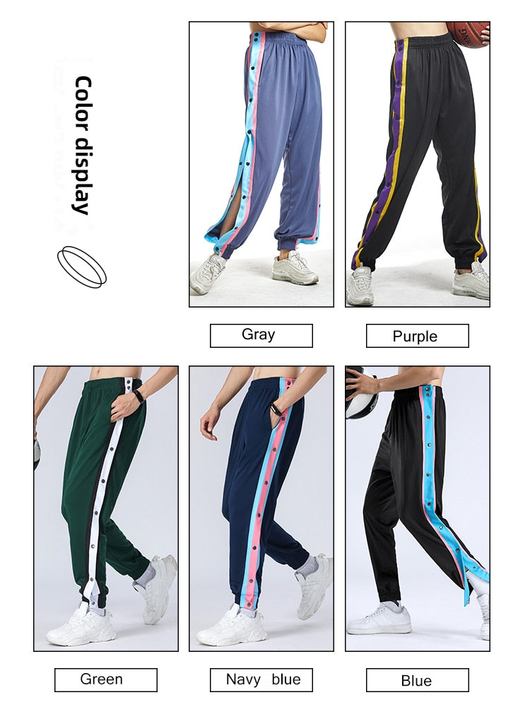 Men and Women Sports Trousers Male Basketball Training Full Open-breasted Autumn Loose Plue Size Buckle Foot Appearance Side