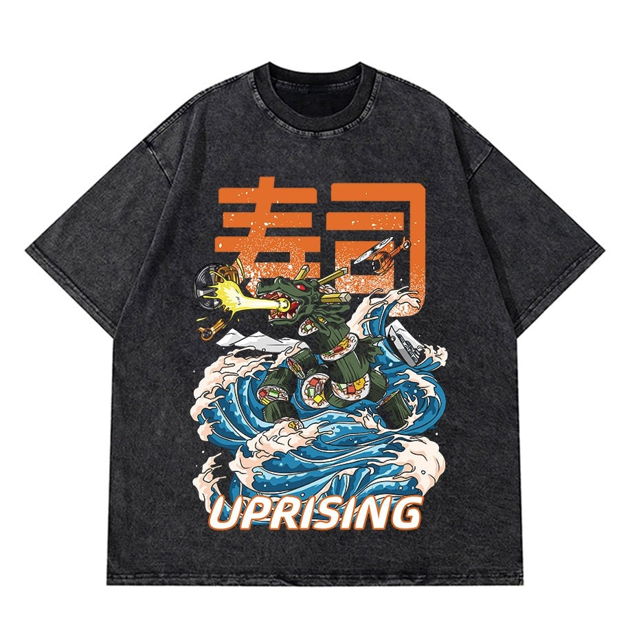 Vintage Washed Tshirts Anime T Shirt Harajuku Oversize Tee Cotton fashion Streetwear unisex top v1