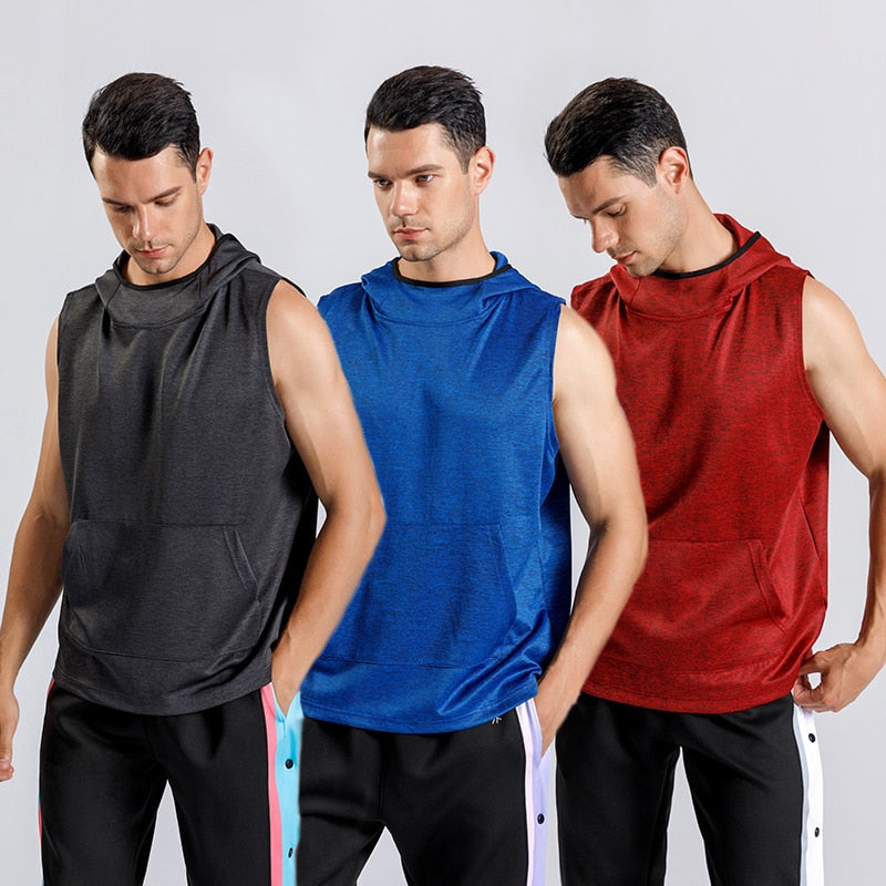Mens Sport Sleeveless Sweatshirt Gym Training Hoodies Tank Clothing Male Fitness Shirts Tops Bodybuilding Singlet Workout Vest