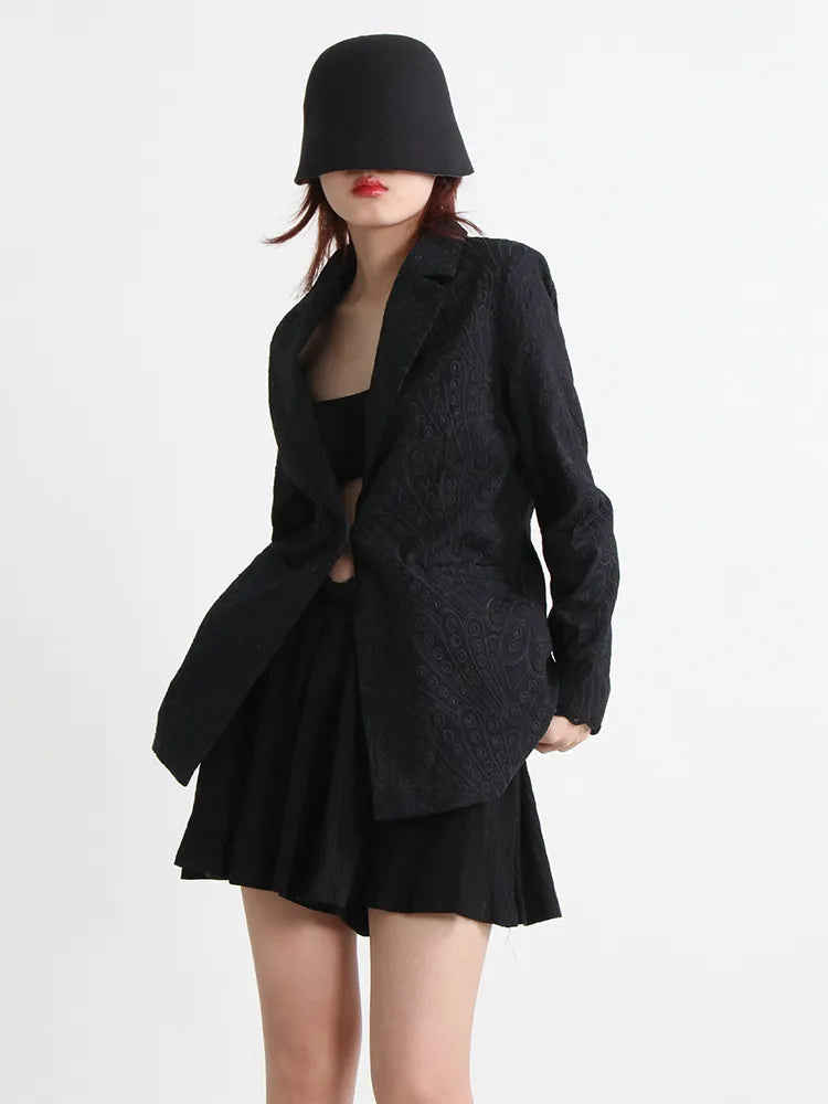 Minimalist Embroidery Blazers For Women Notched Collar Long Sleeve Slim Single Button Temperament Blazer Female
