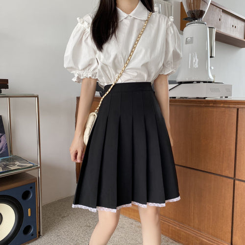 Load image into Gallery viewer, High Waist Summer Knee-length Preppy Style Harajuku Street Pleated Skirt
