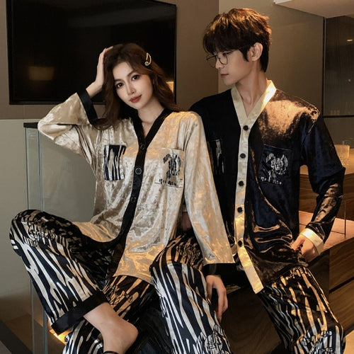 Load image into Gallery viewer, Women&#39;s Pajamas Set Couples Velvet Sleepwear Zebra Print Casual Homewear Men Nightwear Luxury Color Couple Pyjamas Femme
