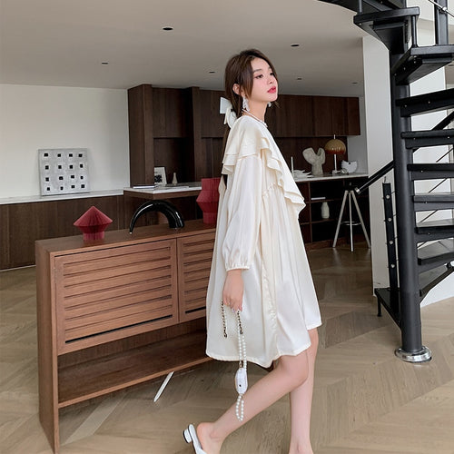 Load image into Gallery viewer, Women&#39;s Pajamas Dress Silk Like Leisure Homewear Skirt Turn-down Ruffle Collar Dress Sleepdress Wear Outside Holiday
