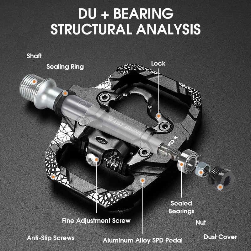 Bicycle Lock Pedal 2 In 1 With Free Cleat For SPD System MTB Road Bike Pedals Anti-slip Bearing Cycling Accessories