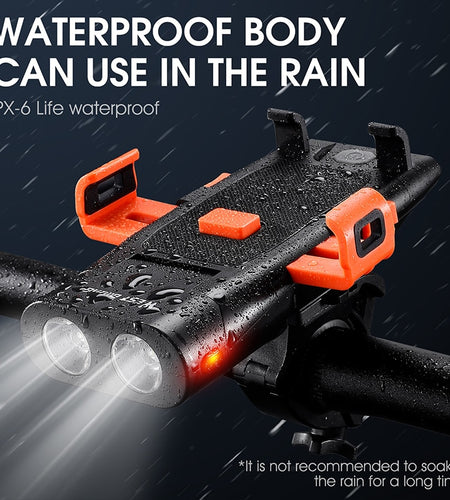 5 IN 1 LED Bike Lamp Front Horn Light Phone Holder Bell Power Bank MTB Bike Flashlight USB Rechargeable Cycling Accessories