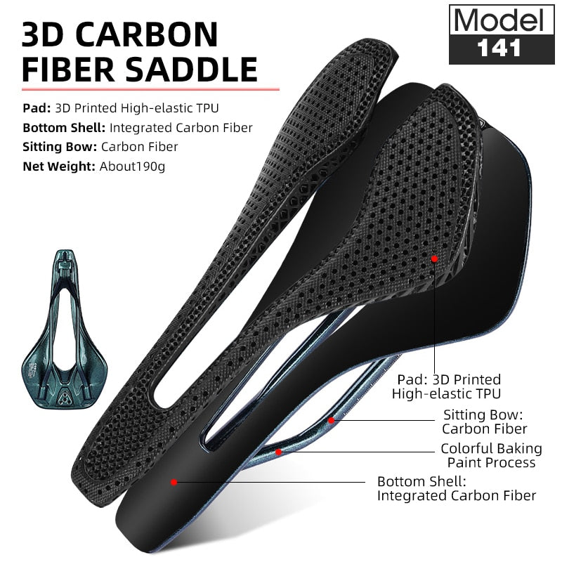 Carbon Fiber Ultralight 3D Printed Bike Saddle Comfortable Breathable Hollow MTB Mountain Road Bicycle Cycling Seat