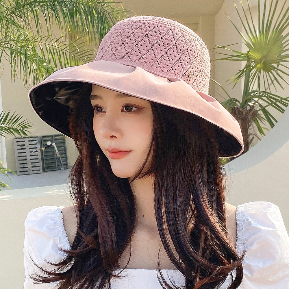 Women Summer Hats Wide Brim UV Protection Beach Straw Hat  Fashion Bow Design Sun Hat Outdoor Travel Hats