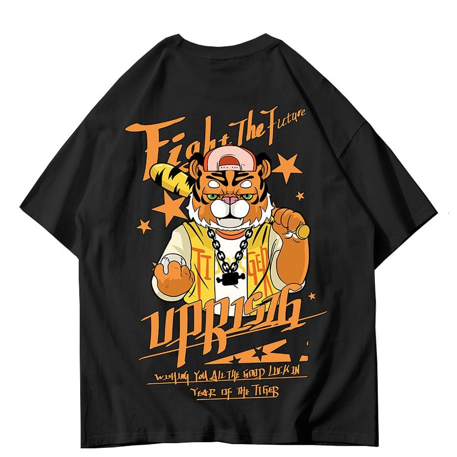 Men's Summer Fashion Brand Short Sleeve Street Hip Hop Trend Tiger Head T-shirt Men's Bottom Shirt Couple Half Sleeve