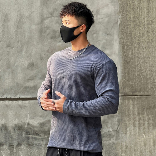 Load image into Gallery viewer, Autumn Winter Casual T-shirt Men Long Sleeves Solid Shirt Gym Fitness Bodybuilding Tees Tops Male Fashion Slim Stripes Clothing

