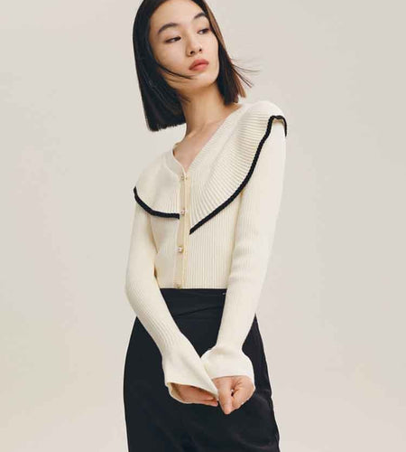 Fashion Ruffles Women Cardigans Sweater Korean Button Elegant Office Ladies Knitted Jacket Elastic Fall Slim Female Tops