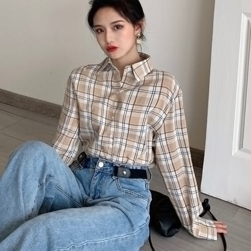 Load image into Gallery viewer, Fashion Plaid Women Shirt Elegant Spring New 2022 Button Up Office Ladies Top Red Long Sleeve Korean All Match Female Shirt
