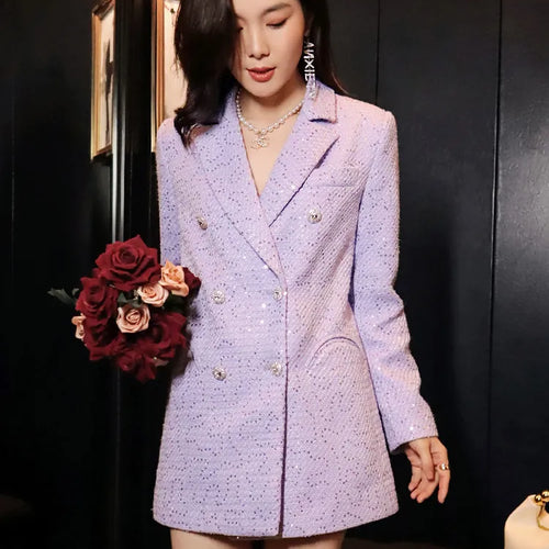 Load image into Gallery viewer, Slim Patchwork Sequins Blazer For Women Notched Collar Long Sleeve Tweed Elegant Blazers Female Autumn Clothing

