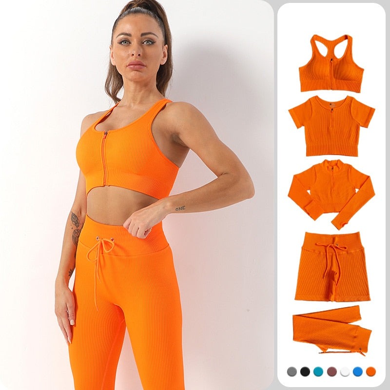 Seamless Yoga Set 2/3/5PC Women Tracksuit Crop Top Leggings Gym Set Fitness Sports Bra Suits Workout Outfits Active Wear Clothes