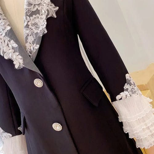 Load image into Gallery viewer, Patchwork Lace Blazers For Women Notched Collar Long Sleeve Loose Spliced Button Casual Blazer Female Fashion
