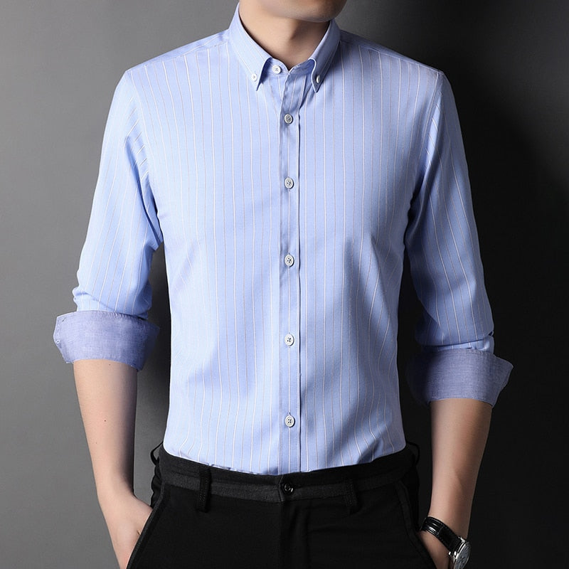 Top Grade Fashion Brand Vertical Stripes Button Down Shirts Men Slim Fit Shirt Long Sleeve Casual Clothing