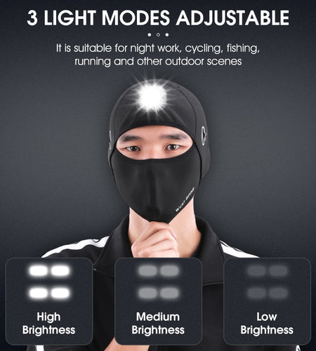 Winter Cycling Cap LED Skull Cap Running Fishing Camping USB Rechargeable Sport Hat With Headlight Glasses Holes