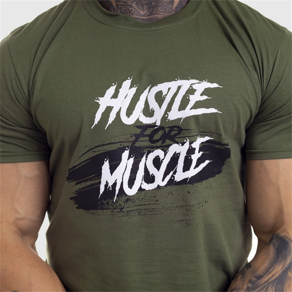 Men Cotton Short Sleeve T-shirt Gym Fitness Workout Skinny Shirt Male Summer New Casual Tees Tops Bodybuilding Training Clothing