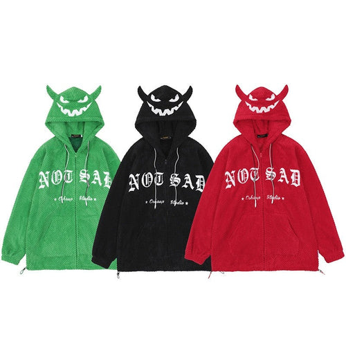 Load image into Gallery viewer, Men Hip Hop Hooded Jacket Coat Devil Print Streetwear Harajuku Cotton Casual Coat Autumn Outwear Zipper Hoodie Black
