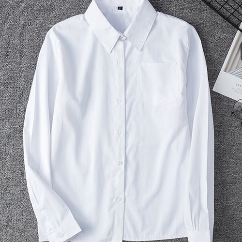 Load image into Gallery viewer, White Women Shirt Fashion Long Sleeve Casual Turn Down Collar Female Blouse Loose Pocket Button Office Ladies Elegant Tops

